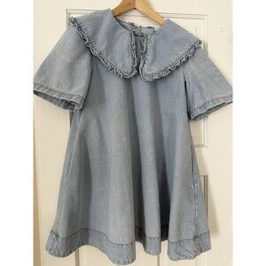 Amable By Mable Anthropology Collared Denim Babydoll Dress Size Small